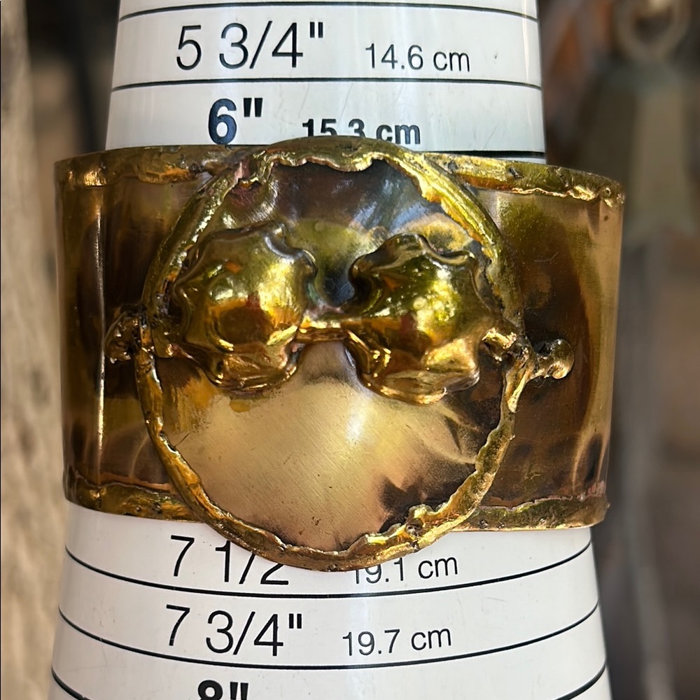 Artisan’s Brass Wide Gold Statement Cuff Bracelet - image 5